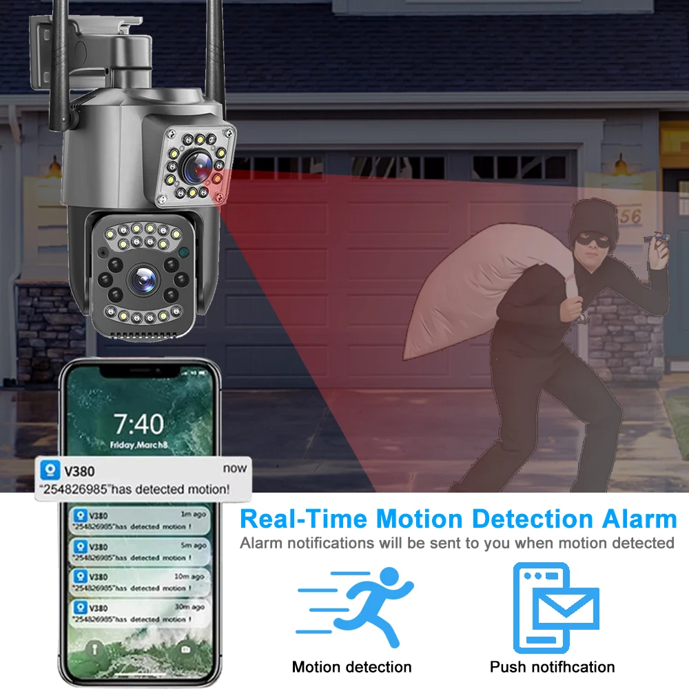 4K 8MP Dual Lens 4G IP Camera Night Vision Ai Human Detect PTZ Outdoor Video Camara Wireless V380 Pro CCTV Security Protection