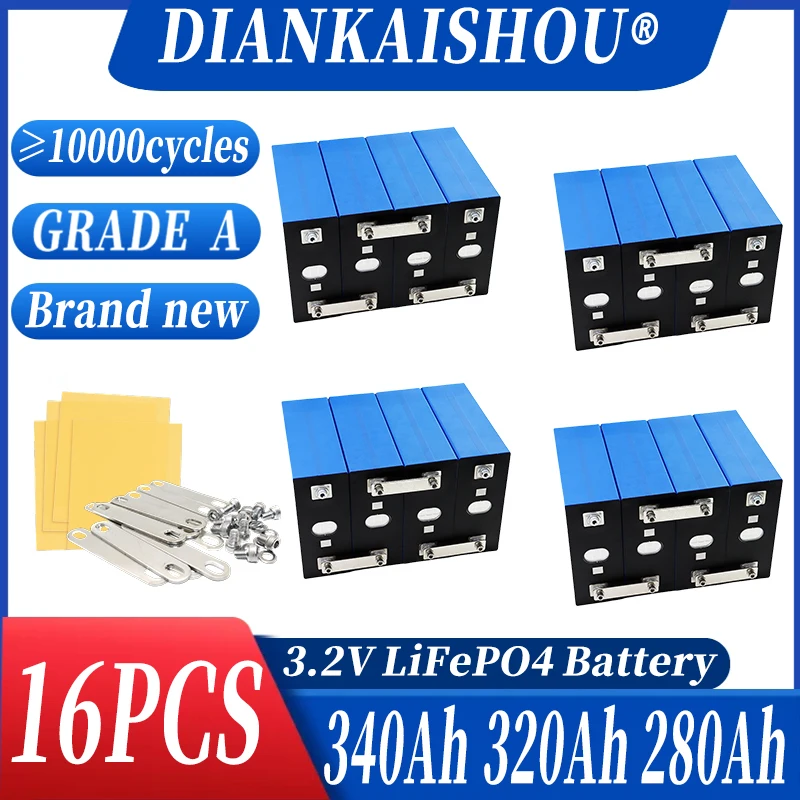 

16pcs 3.2V 320Ah 340Ah 310Ah 304Ah 105Ah 280K 280Ah LiFePO4 Battery Brand new Grade A DIY 12V 24V 48V Solar RV EV Camping No Tax