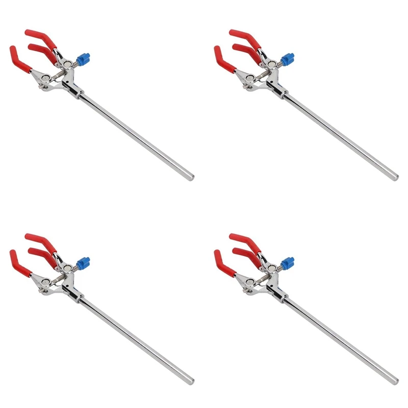 4X Clamp 28Cm 3 Prong Finger Style Rubber-Coated Head Laboratory Clamp Multifunctional Condenser Beaker Extension Clamp