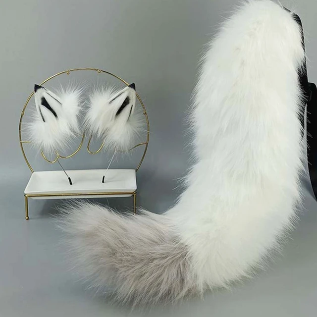 Lolita wilk ogon z klamrą zatrzaskową i pluszowym futrzanym pałąkiem na głowę Cosplay karnawał Party Christmas Gift kostium na Halloween X4YC