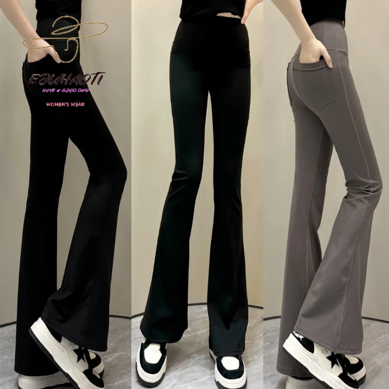 Women Shark Flare Pants High Waist Tights Stretch Yoga Leggings 2024 Summer Thin Solid Casual Slimming Trousers Woman Clothing