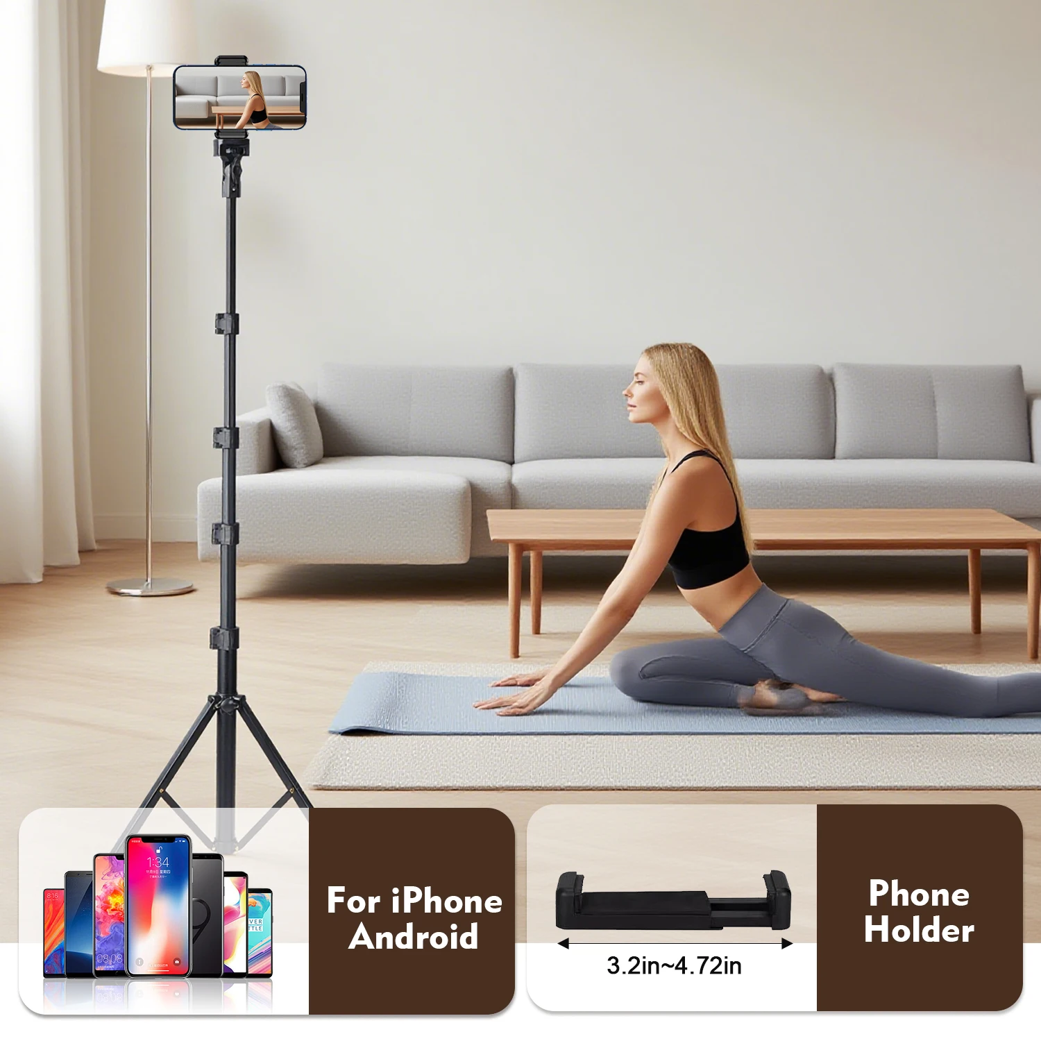 حامل ثلاثي متنقل قابل للتمديد 145 سم مع مشابك - ارتفاع قابل للتعديل مقاس 57.8 بوصة محمول ومتين للتصوير الخارجي #5