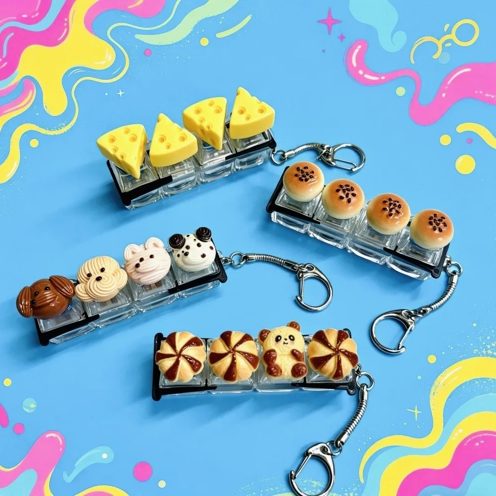 Pressable 4 Key Mechanical Keychain Finger Button Simulation Food Food Miniature Fidget Keycap with Hook Finger Interactive