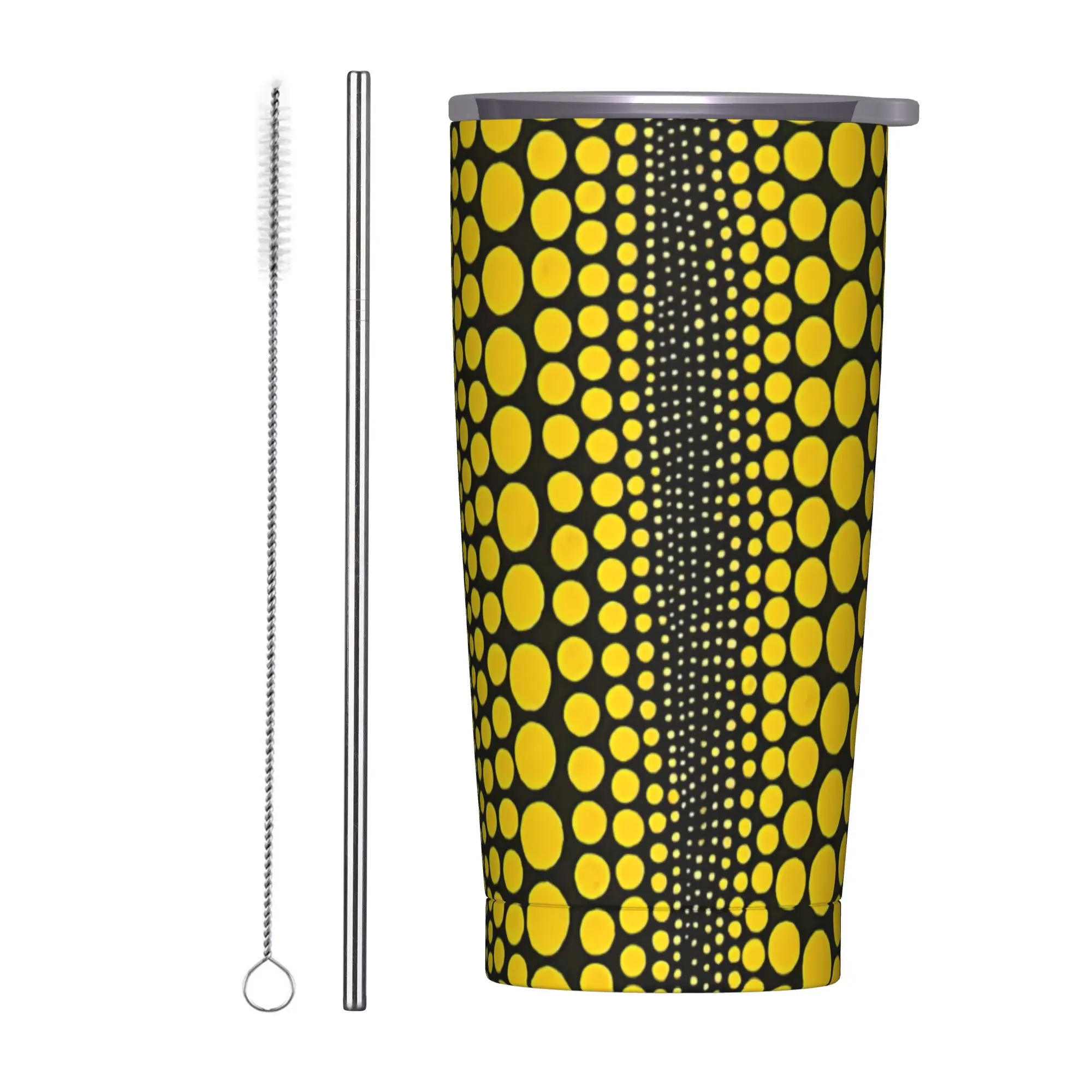 

Термокружка-тамблер Dot Line Yellow от Яёи Кусамы, с двойными стенками, вакуумной изоляцией, крышкой и соломинкой, из нержавеющей стали, 20 унций