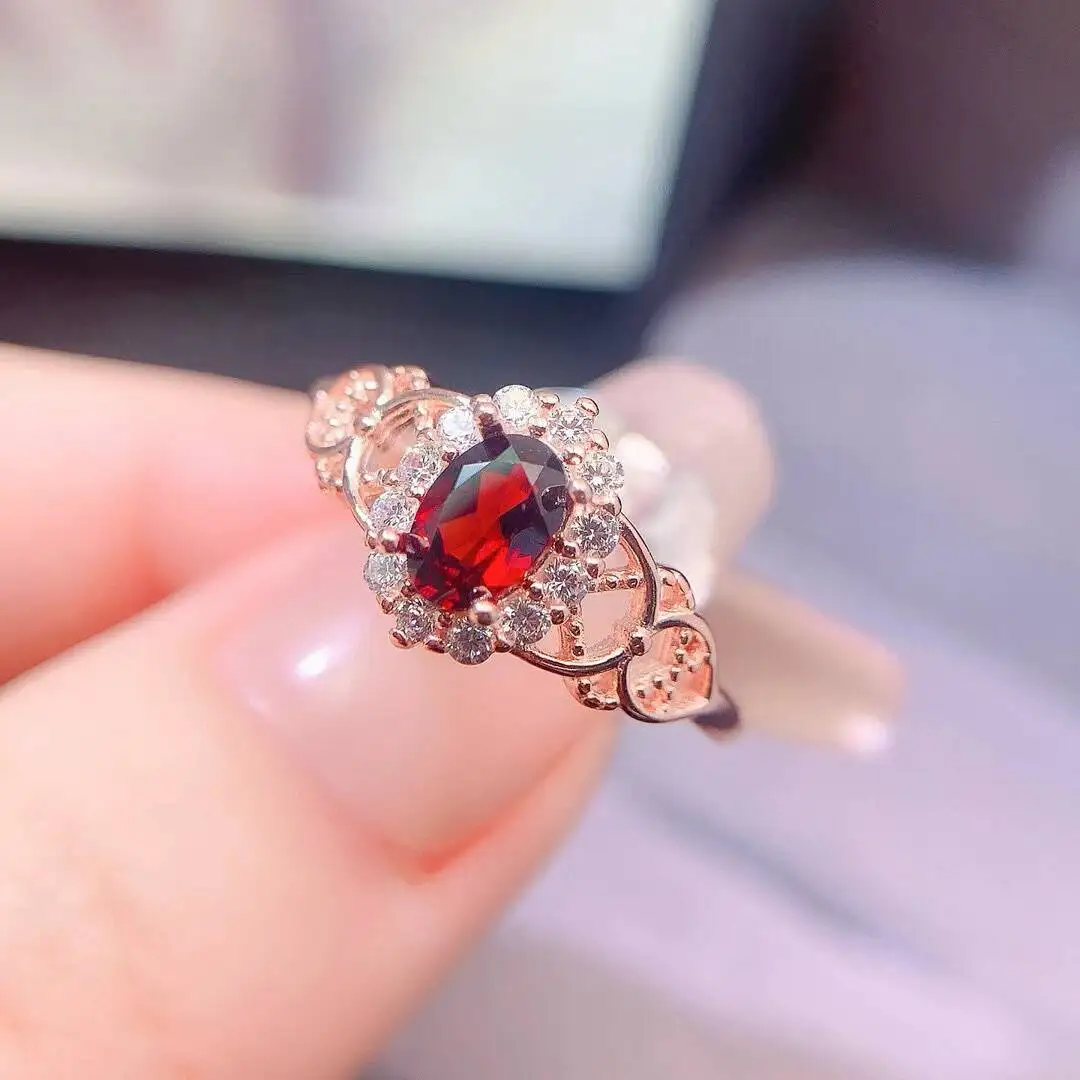 KJJEAXCMY high-grade Jewelry Natural Women's Garnet Ring S925 Silver Colorful and splendid Crystal pure fire flash explosion