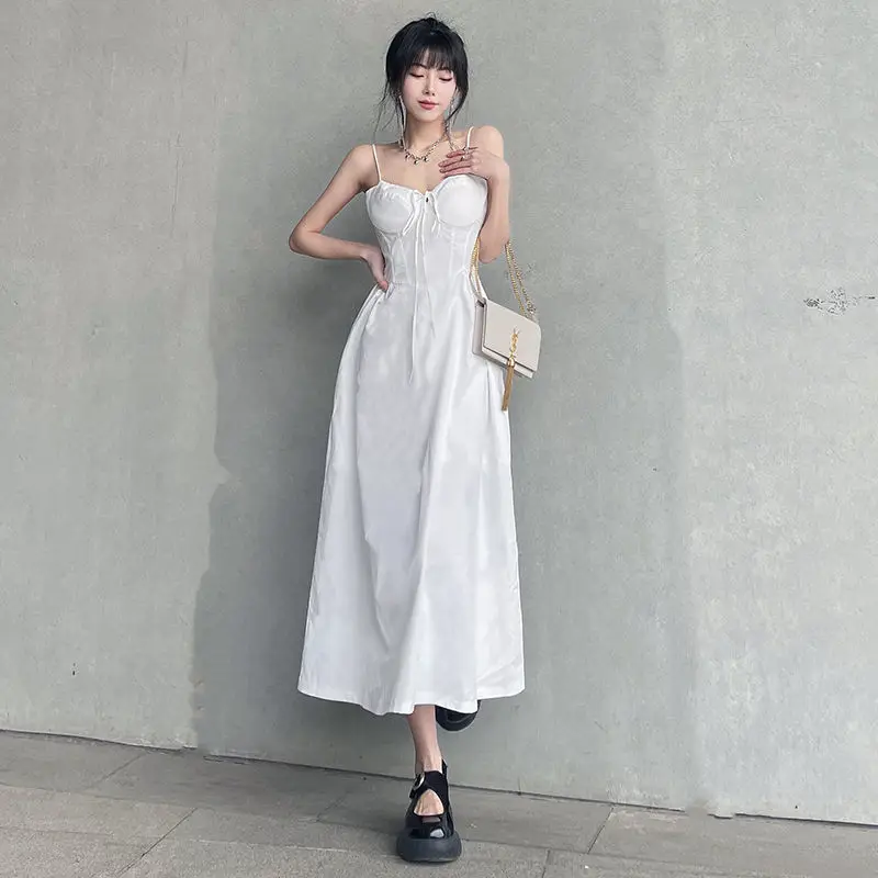 White Dress Women's Sling Dress Woman High-Grade Waist Slim Fit Sweet Dress French Style Temperament Dress for Women Party Dress