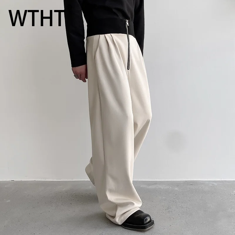 

WTHT модные мужские брюки контрастного цвета на молнии, модные брюки с высокой талией в американском стиле, мужские брюки 2023, осень 2A1965