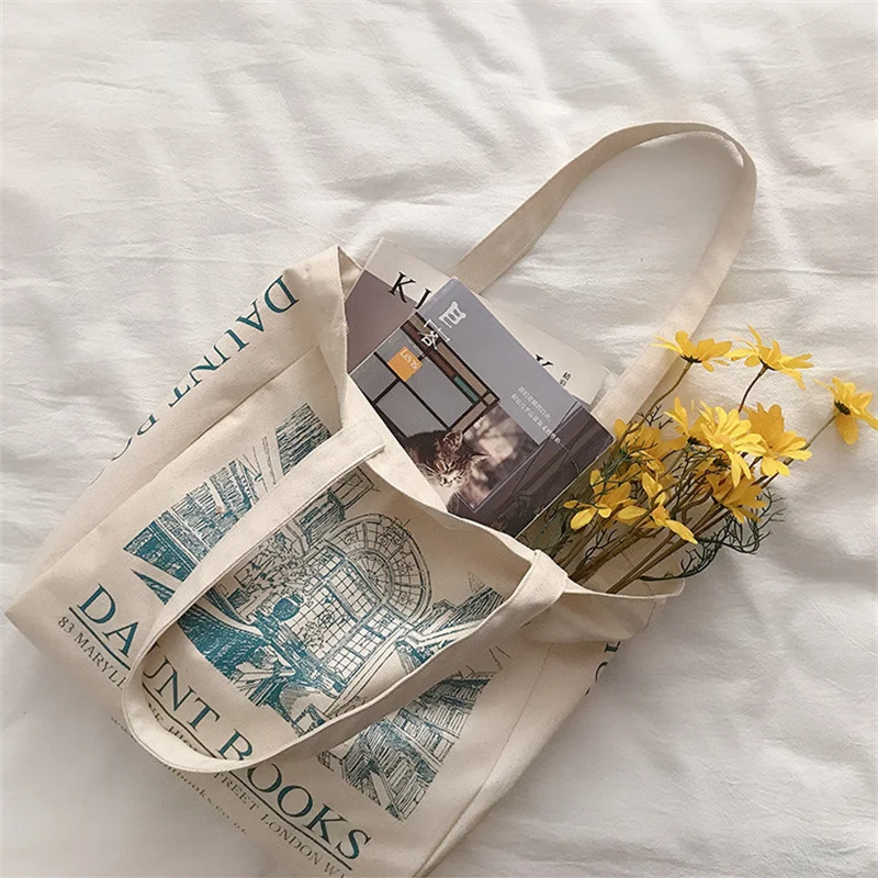 Women Canvas Shoulder Bag London Daunt Books Daily Shopping Bags Students Book Bag Cotton Cloth Handbags Large Tote For Girls