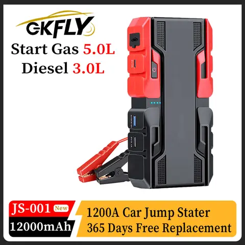 GKFLY 12V 휴대용 자동차 점프 스타터 12000mAh 자동 배터리 부스터 충전기 자동차 비상 부스터 1200A 보조베터리 시작 장치