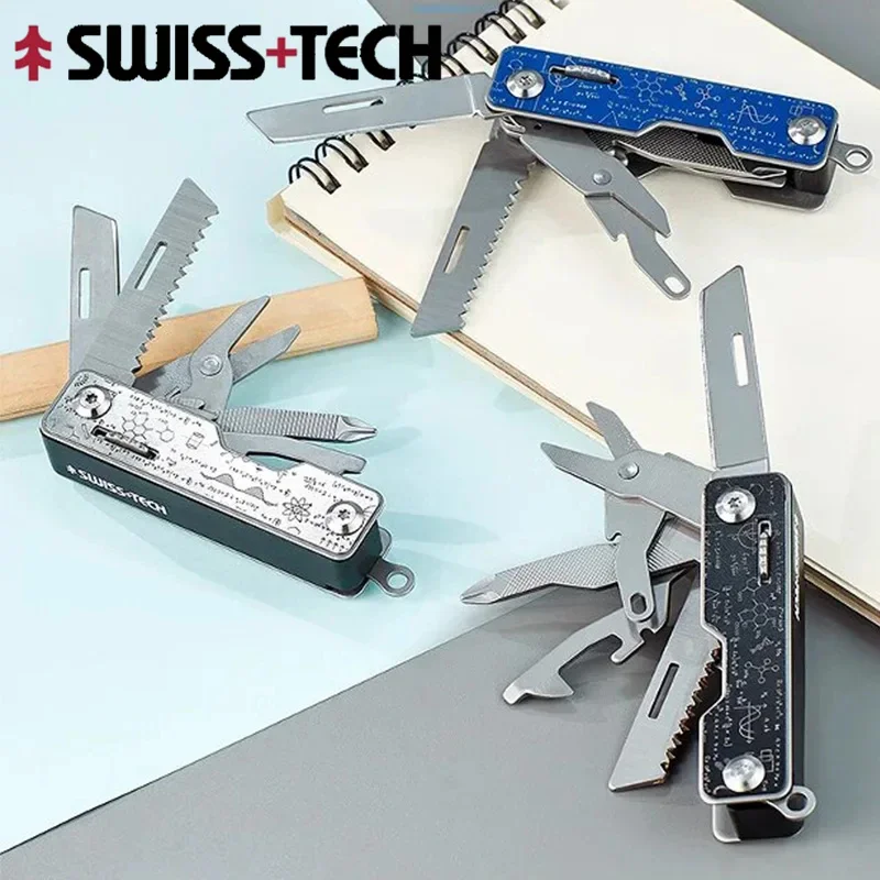 

SWISS TECH Portbale Multitool 9 In 1 Unpack Knife Folding Scissors Bottle Opener Saw Outdoor Multi-function EDC Survival Tool