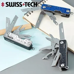 SWISS TECH Portbale Multitool 8 w 1 rozpak nóż składane nożyczki otwieracz do butelek piła zewnętrzne wielofunkcyjne narzędzie survivalowe EDC