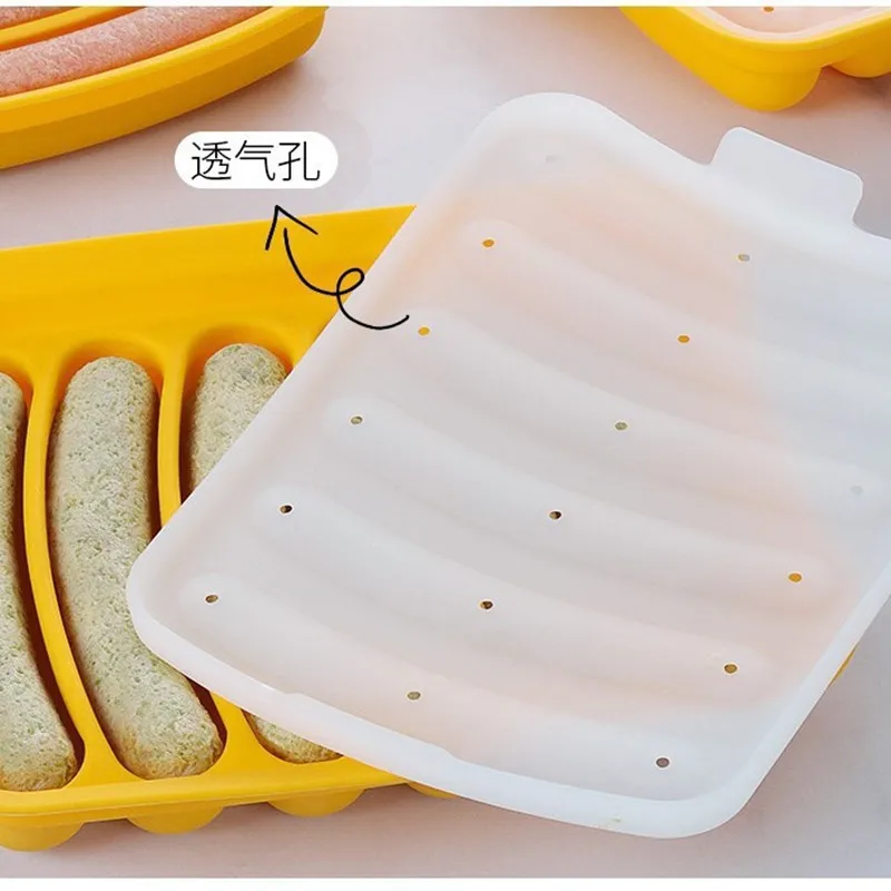 6 Gird Sausage Maker Mould Silicone DIY Ham Hot Dog Making Moulds With Lid Kitchen Household Sausages Cake Baking Tools Molds