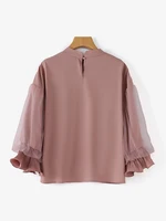 ZANZEA Women Elegant Party Blouse Vintage Mesh Ruffle 3/4 Sleeve Tops 2024 Autumn Stand Collar Shirts Korean Version Loose Tunic - Image 5