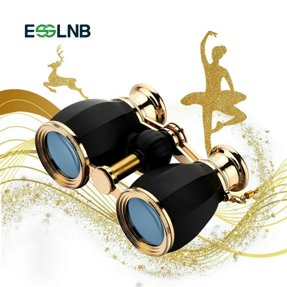 4x30 Opera Glasses Binoculars Black Gold Necklace Chain Crystal Clear Optic Women Gift