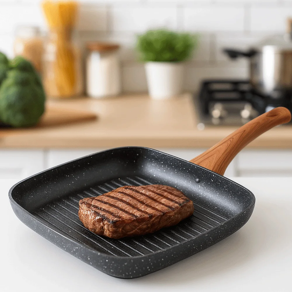 Sartén para carne resistente al calor, plancha de cocina antiadherente de diseño ergonómico, sartén para parrilla resistente para carne, pescado a la parrilla y verduras