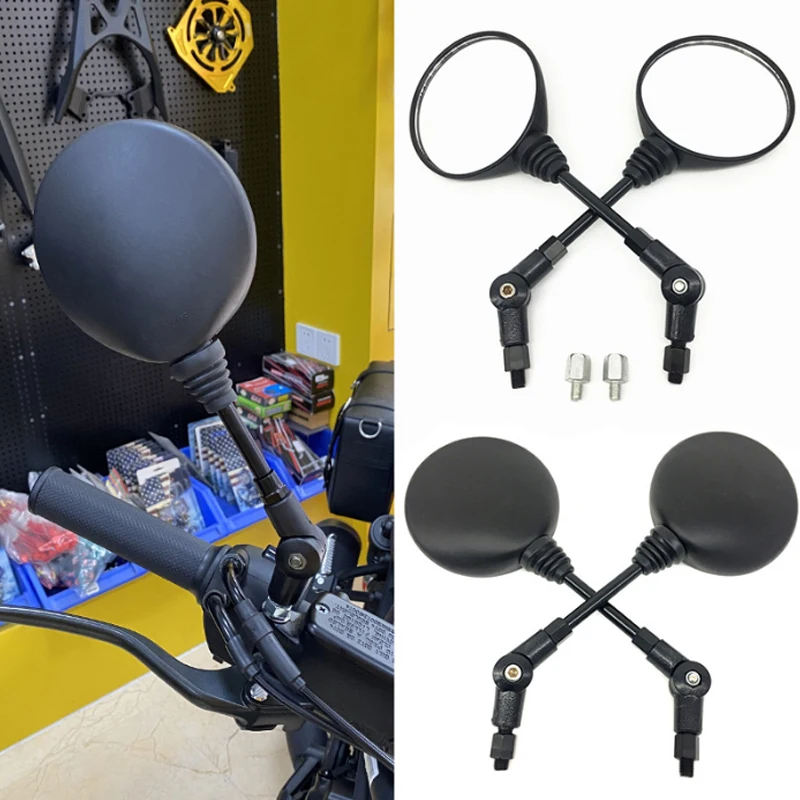 Espelhos Laterais Universais de 10mm e 8mm para Motocicleta, Espelhos Retrovisores Redondos Dobráveis, Acessório Modificado para Motocicleta, Scooter e E-Bike, Cafe Racer