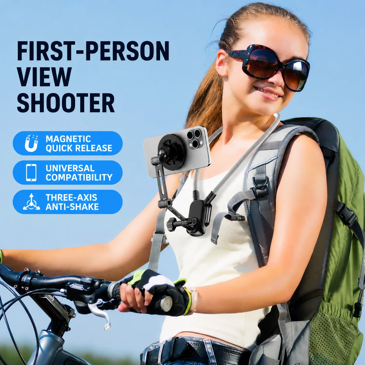 Chest-mounted phone mount for cycling, outdoor live streaming, sports camera, neck strap, vlog tripod