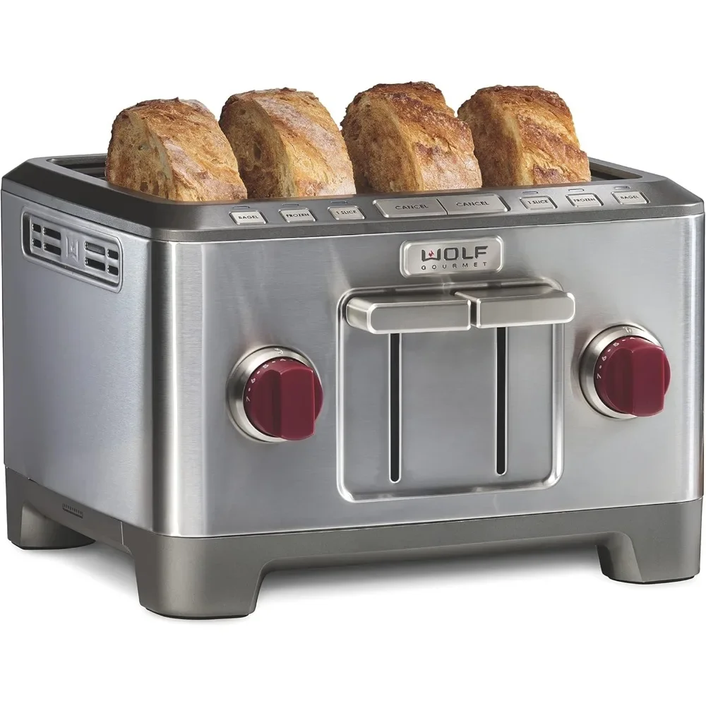 

4-Slice Extra-Wide Slot Toaster with Shade Selector, Bagel and Defrost Settings, Red Knob