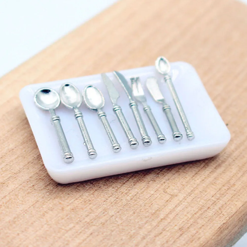 

1 Set Miniature Tableware Kitchen Cutter Fork Spoon Mini House Accessories Decoration for Miniature Home Dining Table Ornament