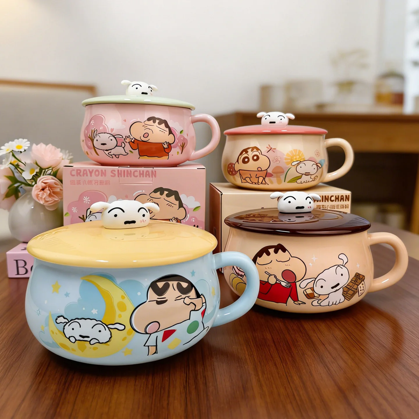 900Ml Cute Cartoon Crayon Shin Chan Ceramic Colorful Round Instant