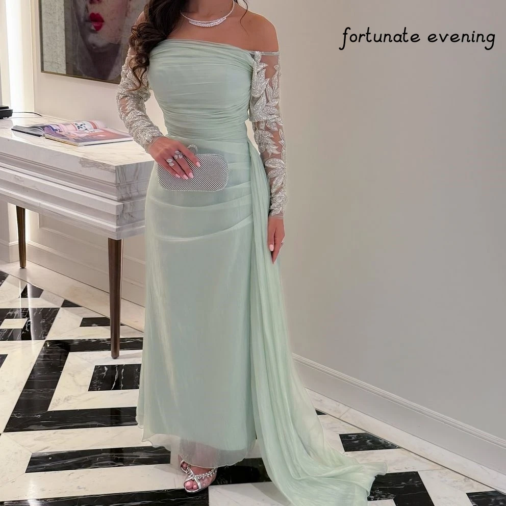 Fortunate Evening Elegant Vintage Sweet Green Chiffon Lace Romantic Mermaid Formal Occasion Prom Dress Evening Party Gowns