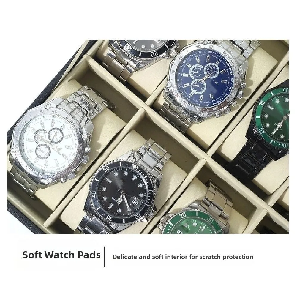 Lockable Watch Storage Box 2/3/6/10/12 Grids Leather Watch Display Box Waterproof Flocking Cloth Watch Organizer