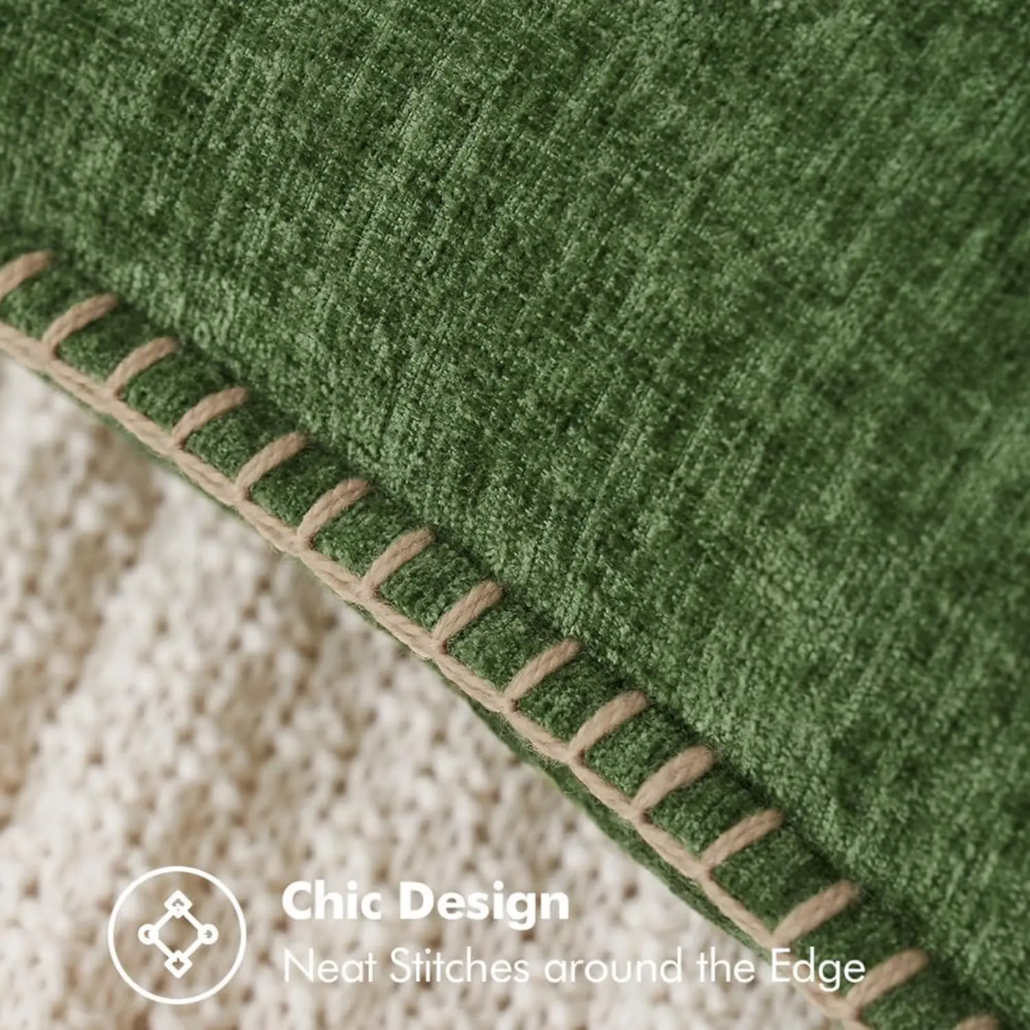 Decorative Couch Throw Pillow Covers 18x18 Inch Green Farmhouse Pillow Covers with Stitched Edge, Soft Chenille Cushion Cases