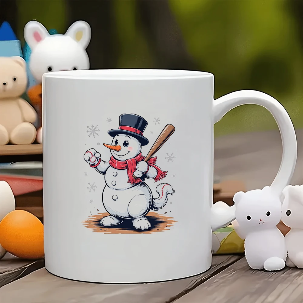 

11oz cartoon snowman mug + baseball sports cup Christmas gift kids' family office creative coffee mug