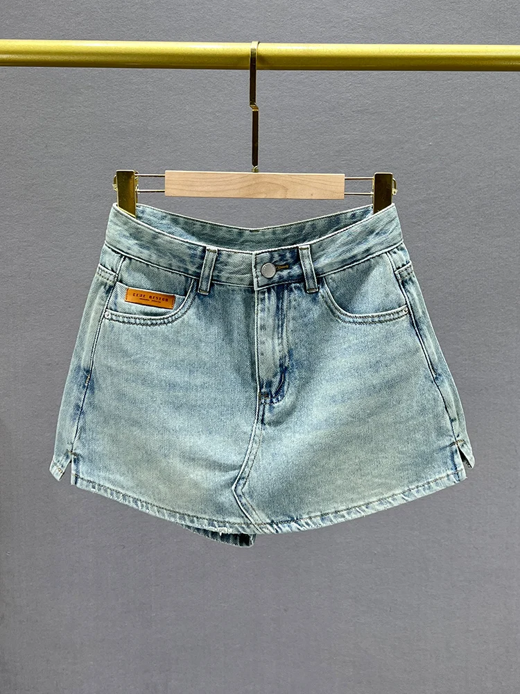 

High Waist A-Line Denim orts Women's Summer Faion Loose Fit Slimming Hong Kong Sle Wide Leg Pants Hot orts