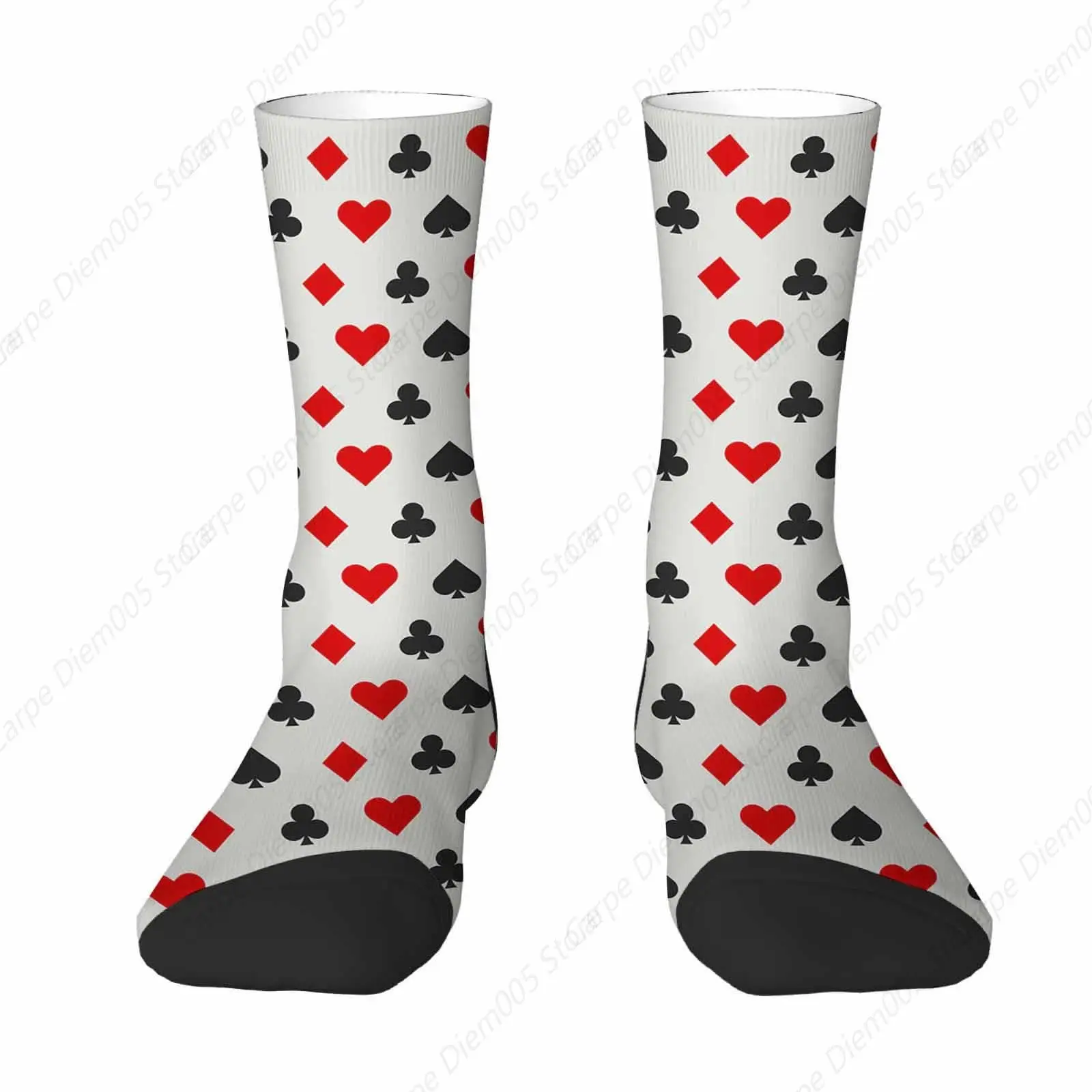 Poker Suits Mens Fun Dress Socks Heart Diamonds Spades Clubs Socks For Women Funny Novelty Crazy Design Cotton Socks