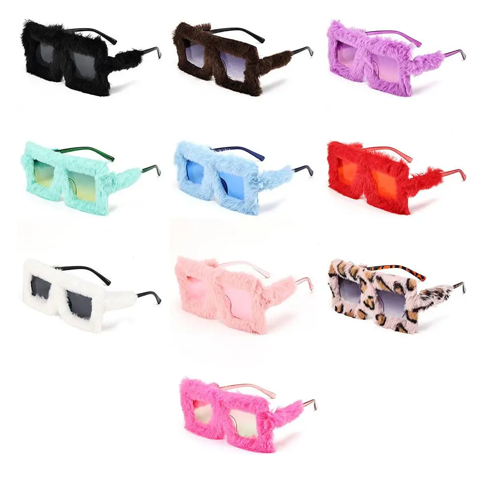 Oversized Plush Sunglasses Style Party Christmas Halloween Cosplay Square Frame Sun Glasses Soft Fluffy Winter Shades for Women