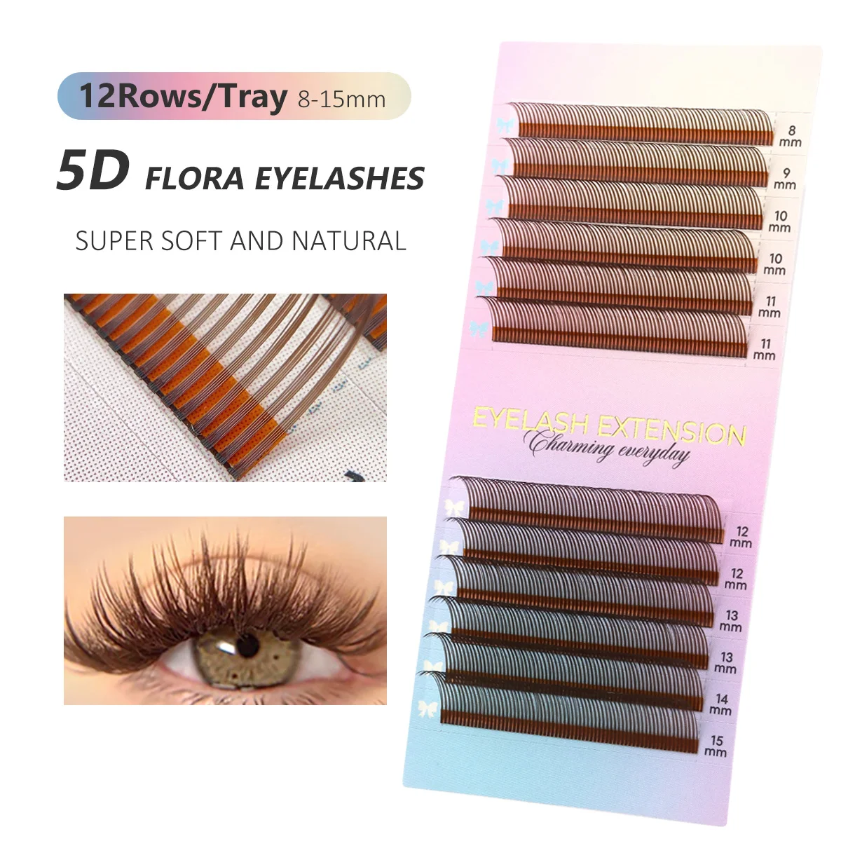 رموش فلورا 5D من AGUUD 0.07 ملحقات رموش سهلة المروحة للبيع بالجملة حجم مسبق الصنع 12 صفًا نمطًا طبيعيًا ناعمًا