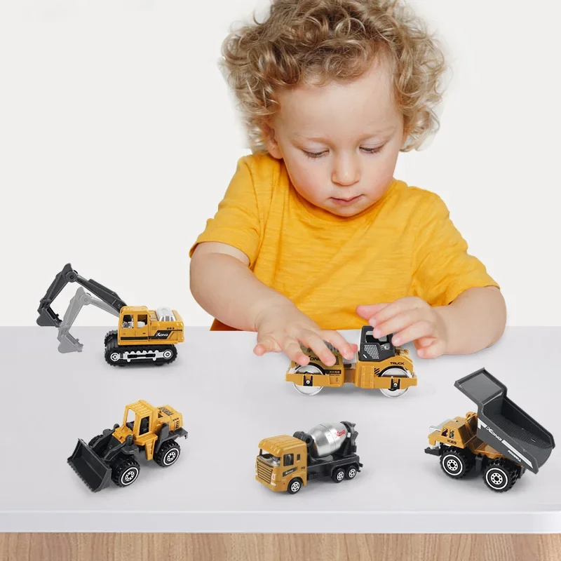 6pcs/set Alloy Engineering Truck Car Classic Construction Model Vehicle Loader Tractor Excavator Educational Toys For Kid Gifts