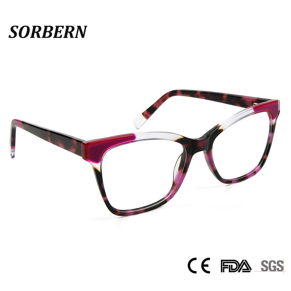 Designer Pink Acetate Square Frame Glasses Women Optical Prescription Lens Trending Eyewear Spectacles Spring Hinge