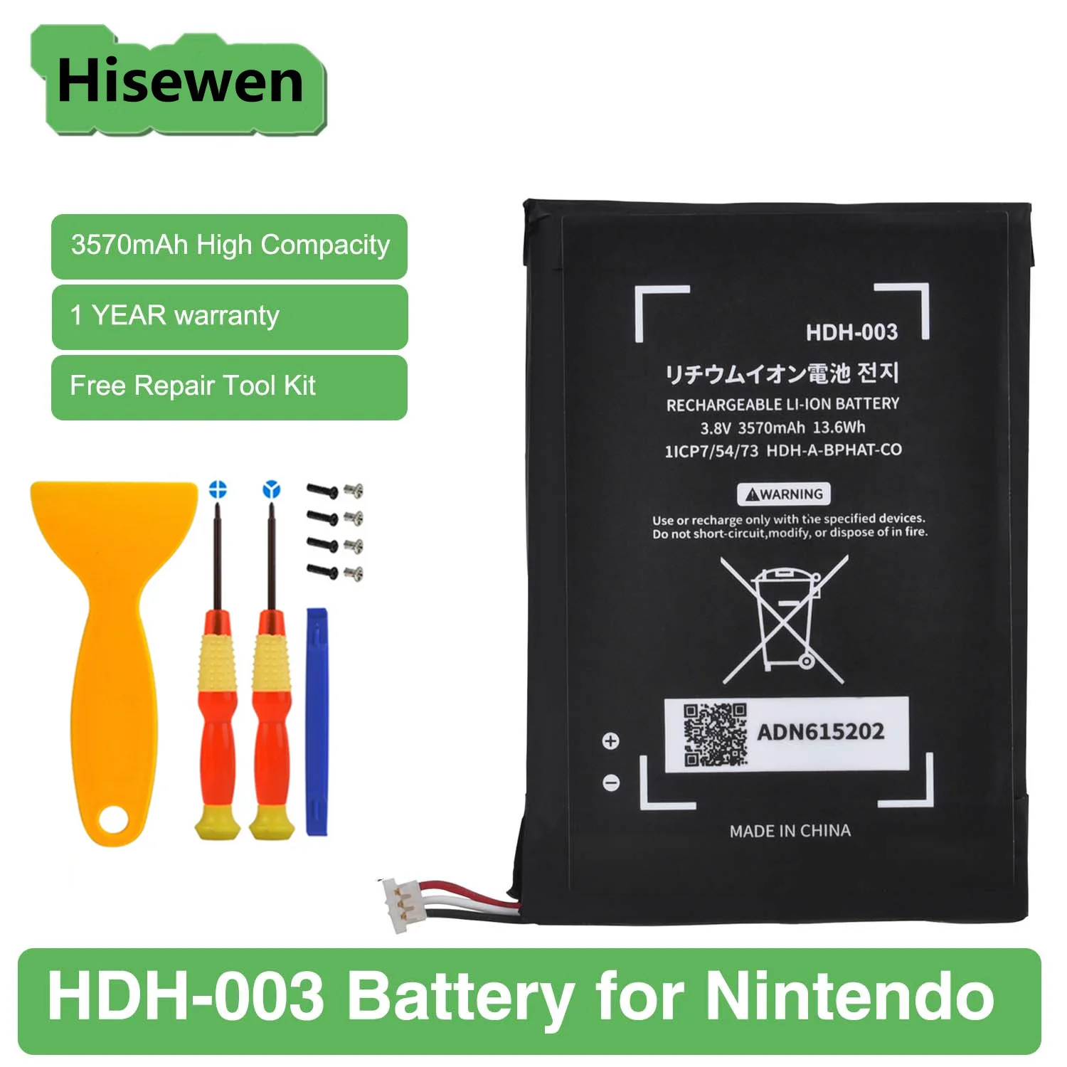 

3570mAh HDH-003 HDH 003 Battery for Nintendo Switch Lite HDH-001 HDH-002 with Repair Tool Kit Replacement Battery HDH-A-BPHAT-C0