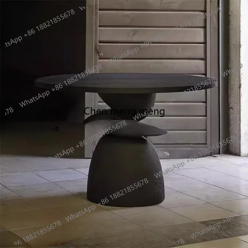 

Medieval style round solid wood dining table simple ash wood negotiation table restaurant table household H