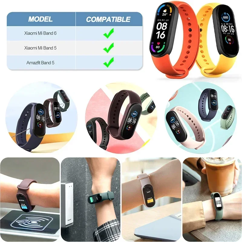 Pulseira de Silicone para Xiaomi Mi Band, Pulseiras de Substituição, Miband 5, Pulseira NFC 6, Pulseira Esportiva, 6, 3, 4, 5