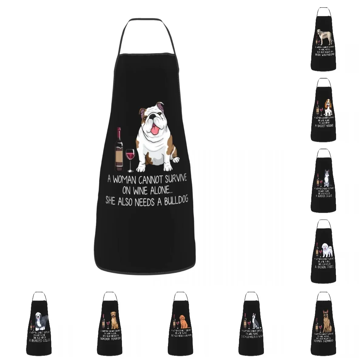 Unisex Funny Wine And Bulldog Dog Kitchen Chef Cooking Baking Apron Men Women Tablier Cuisine for Gardening