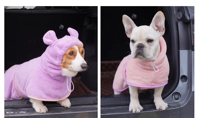 Bathrobe for Dogs Super Absorbent Fast Drying Hooded Cute Pet Bathrobe Towel for Cats Dogs Adjustable Microfiber Coat Corgi Pugs