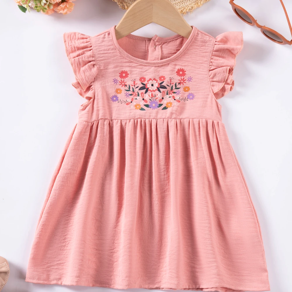 Summer Girls Ruffles Floral Printed Dresses Baby Girl Casual Dresses Field Dresses Kids Dresses for Girls