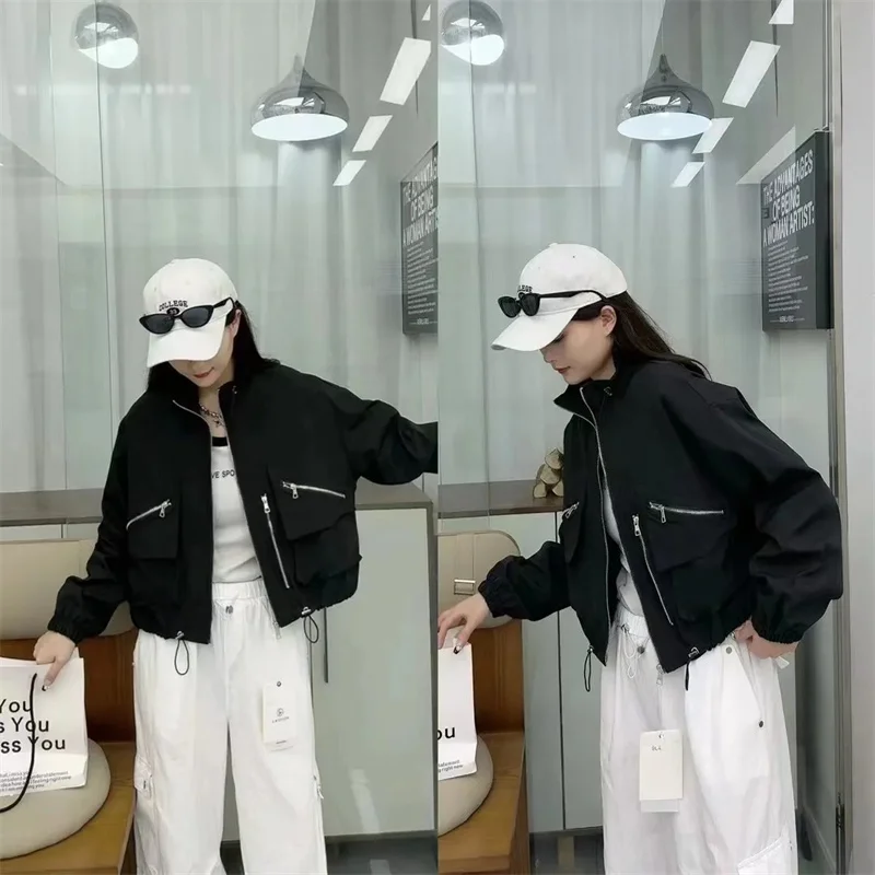 Wiosna Jesień Moda Damska Krótka Kurtka 2025 Nowa Damska Jednolita Luźna Kurtka Koreańska Damska Wypoczynkowa Odzież Wierzchnia z Długim Rękawem