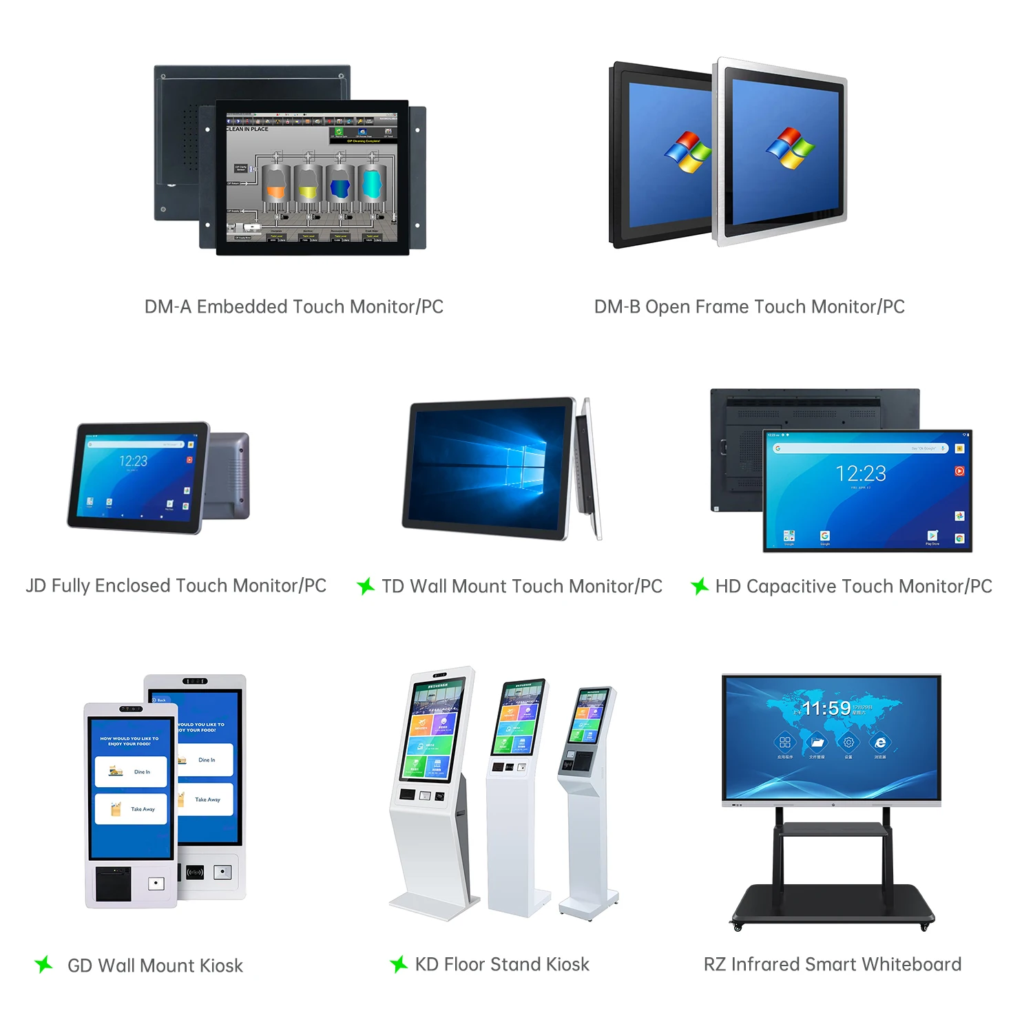 10 13 15 18 21 24 27 32 43 55 بوصة PCAP شاشة تعمل باللمس أندرويد Win10 Win11 الكل في واحد لعرض الإعلانات