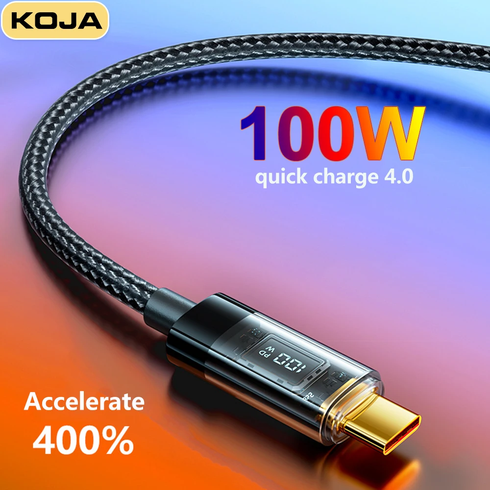 

KOJA PD 100W 5A USB Digital Display Cable For IPhone 14 13 Macbook IPad Huawei Xiaomi Samsung Type C Fast Charging Data Cable