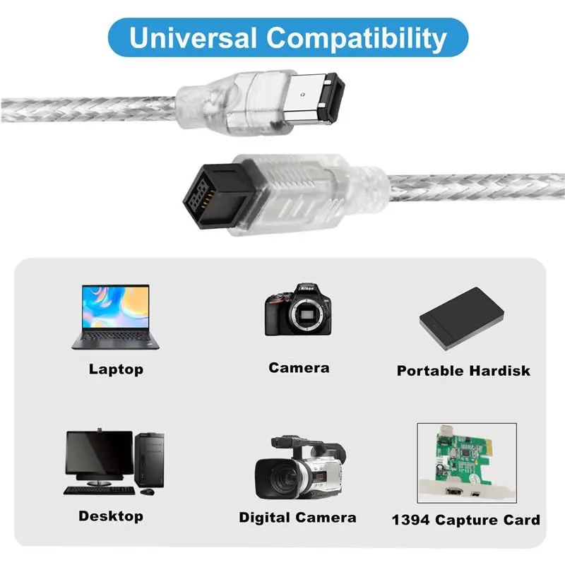 1.8 متر سلك النار القياسي 1394 9P إلى 6P IEEE 1394 Firewire 800 9Pin إلى 6Pin كابل تحويل نقل الصوت والفيديو للذكور