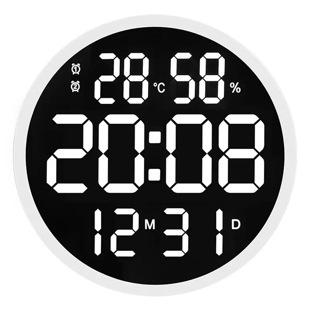 Reloj de pared Led Digital grande de 10 o 12 pulgadas,Reloj de alarma dual,calendario, brillo inteligente, humedad, termómetro de temperatura,