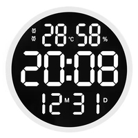 10 or 12 Inch Big Digital Led Wall Clock Alarm with Calendar,Smart Brightness,Humidity,Temperature Thermometer.Modern Home Decor