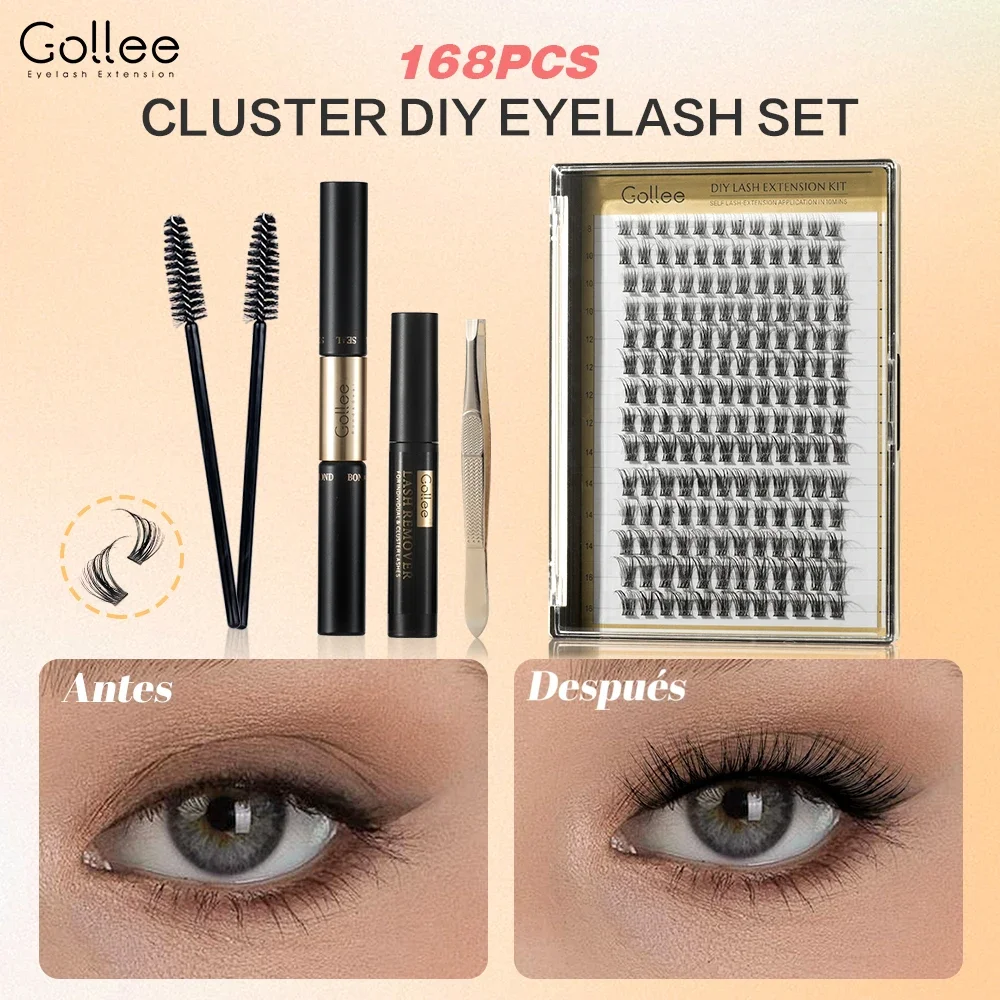 

Gollee 168pcs DIY Cluster Lash Kit 2 IN 1 Bond and Seal 8ml Lasting 3Days Lash Remover Home Use False Eyelash Adhesive Seal tool