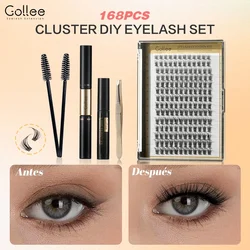 Gollee 168pcs DIY Cluster Lash Kit 2 IN 1 Bond and Seal 8ml Lasting 3Days Lash Remover Home Use False Eyelash Adhesive Seal tool