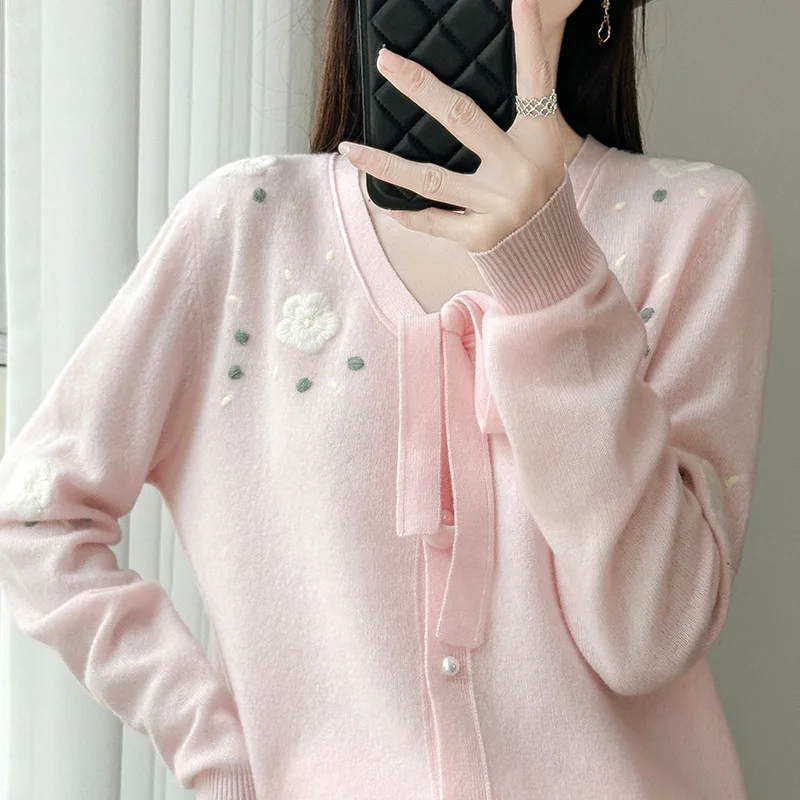 

Хит продаж: новый женский кардиган с V-образным вырезом, 100% австралийская шерсть, однотонный, вязаный, модный, приталенный, с длинными рукавами.