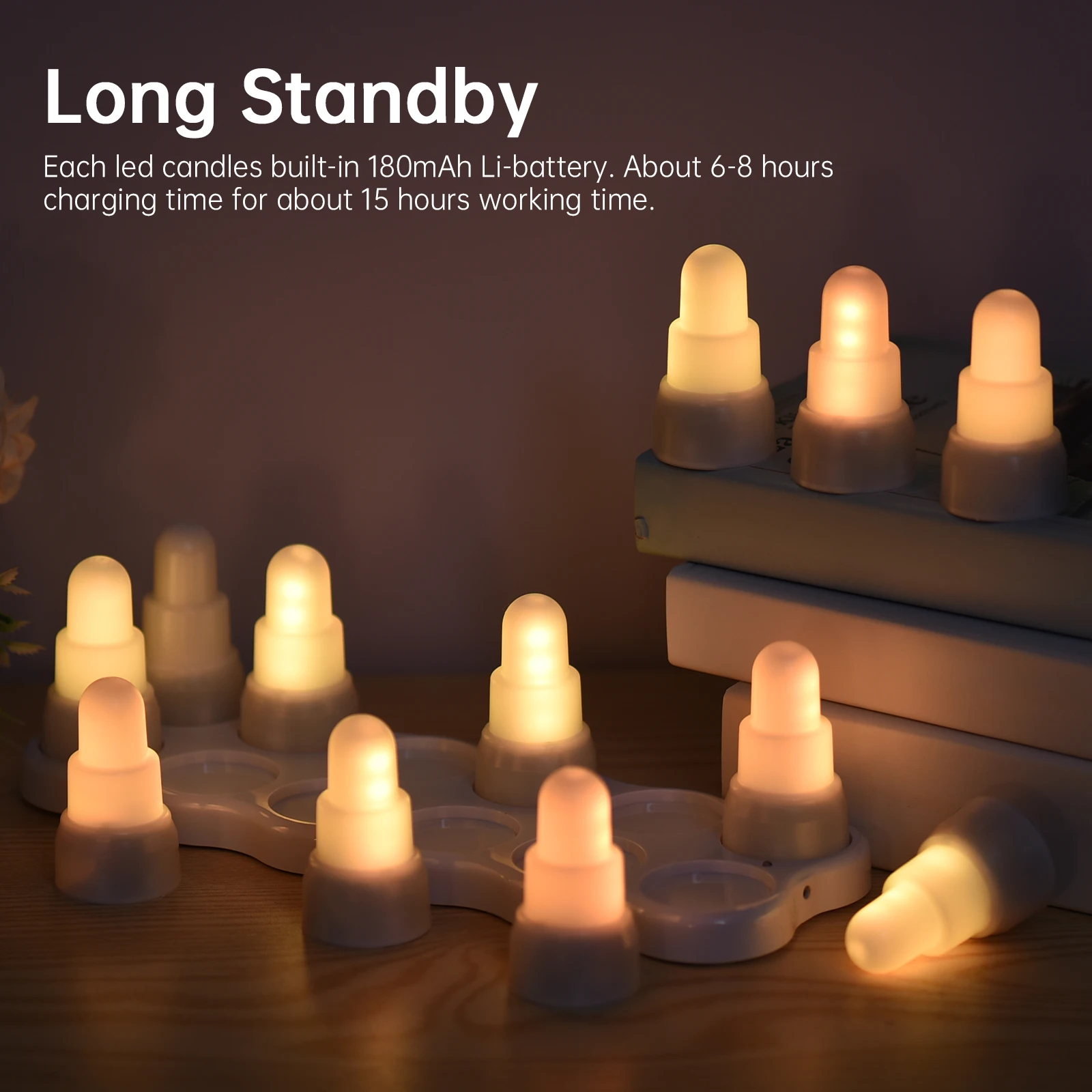 12 Pack Flameless Candles Led Candles Flickering USB Operated Electric Cordless Fake Candles for Room Party Votive Gift Ideas